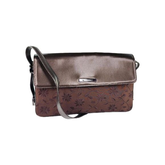 Paco Rabanne Brown Leather/Satin Adjustable Shoulder Bag Embroidered Purse Bags